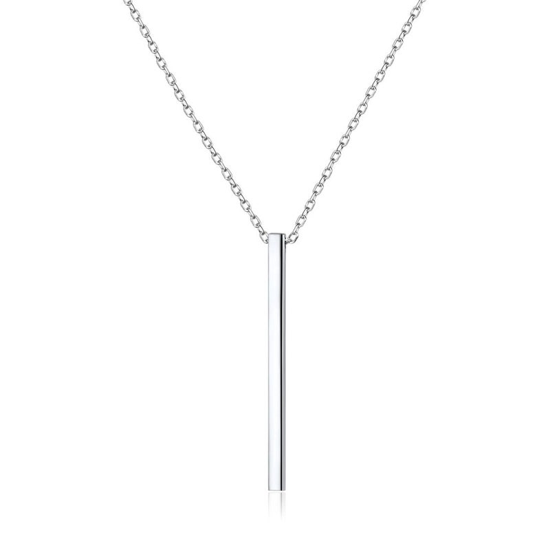 ChicSilver 925 Sterling Silver Y Layer Minimalist Vertical Bar Pendant Necklace Long Lariat Chain For Women Jewelry - Image 1